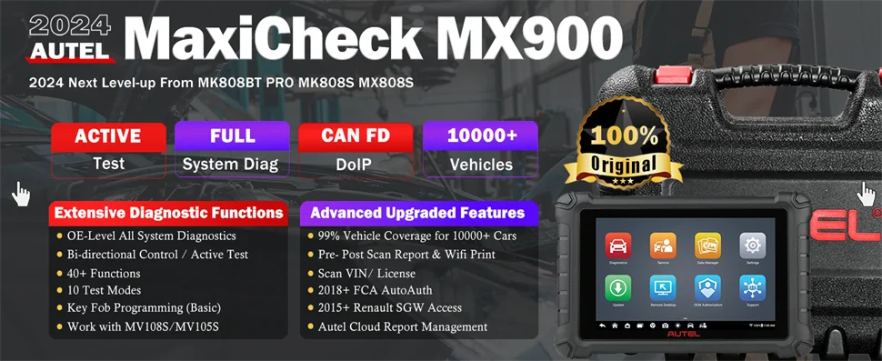 Autel MaxiCheck MX900 OBD2 All System Diagnostic Scanner, Bi-Directional Control, DoIP/CAN FD, Read/Clear Code, 40+ Service, Upgrade of MK808/MX808