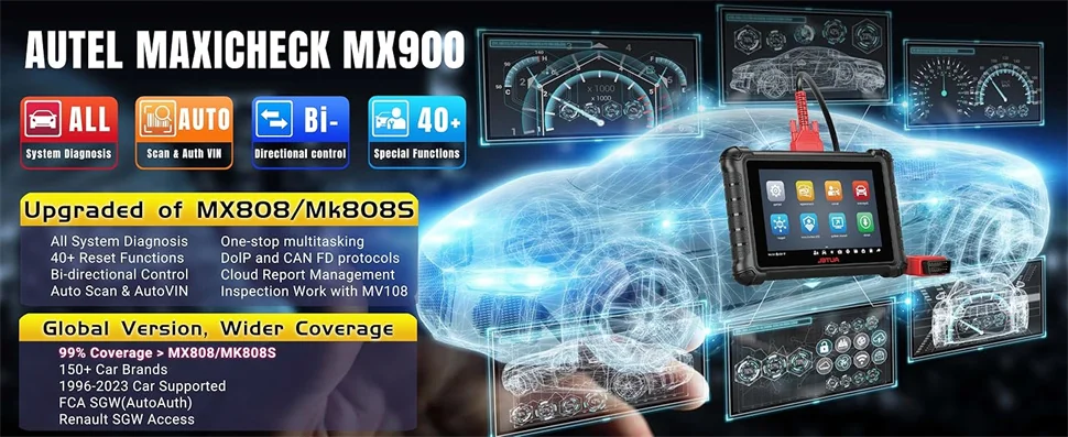 Autel MaxiCheck MX900 OBD2 All System Diagnostic Scanner, Bi-Directional Control, DoIP/CAN FD, Read/Clear Code, 40+ Service, Upgrade of MK808/MX808