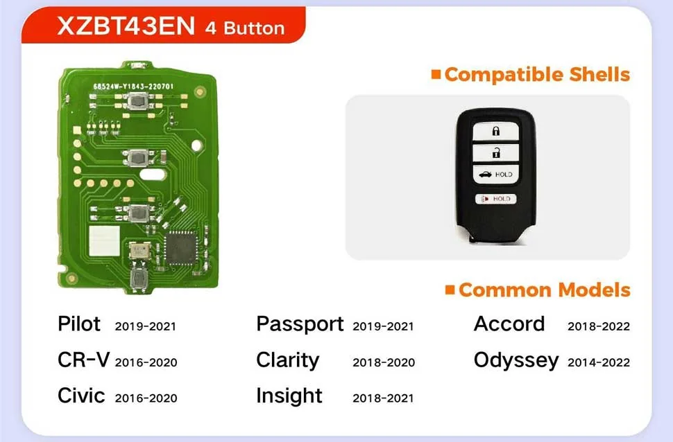 XHORSE XZBT43EN 4 Button