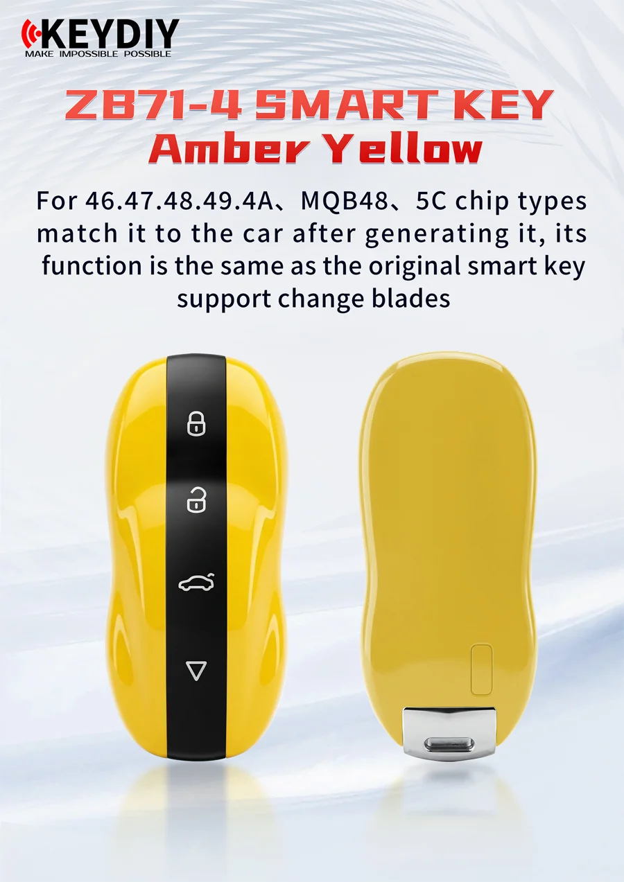 KEYDIY ZB71-4 Smart Key Amber Yellow For 46, 47, 48, 49, 4A, MQB48, 5C Chip Types